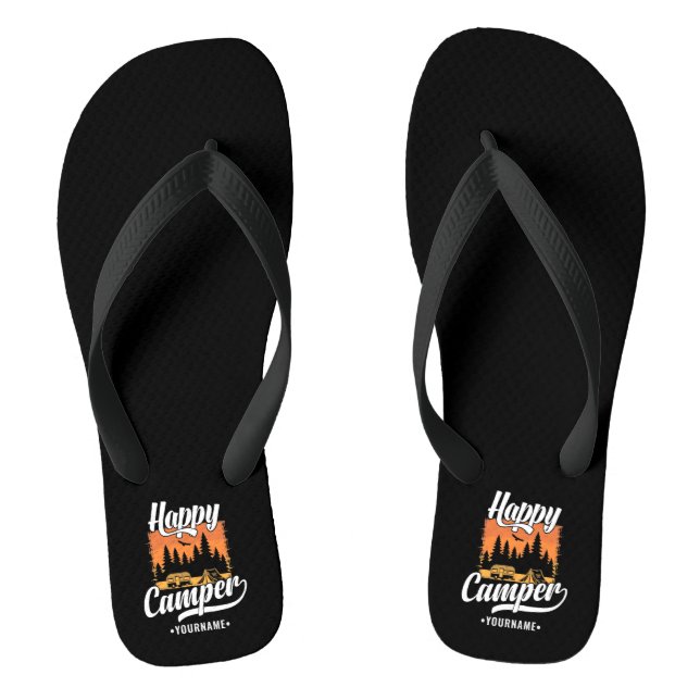 Happy Camper Camping Hiking Travel Caravan Life Flip Flops (Fußbett)