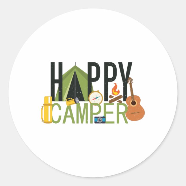Happy Camper - Camping Lover Design Runder Aufkleber (Vorderseite)