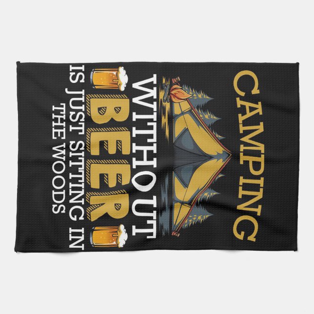 Happy Camper Camping ohne Bier Geschirrtuch (Horizontal)