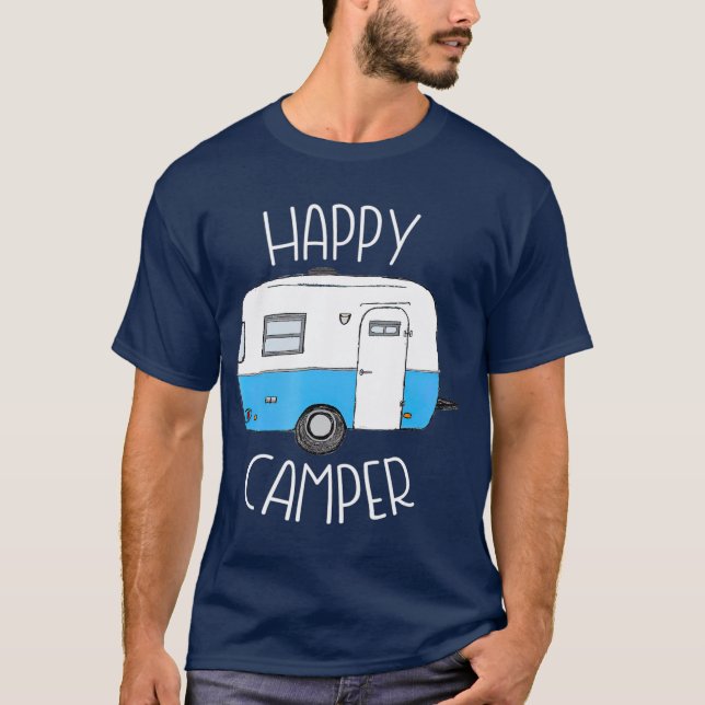 Happy Camper Camping's Blue Boler Trailer Camp T-Shirt (Vorderseite)