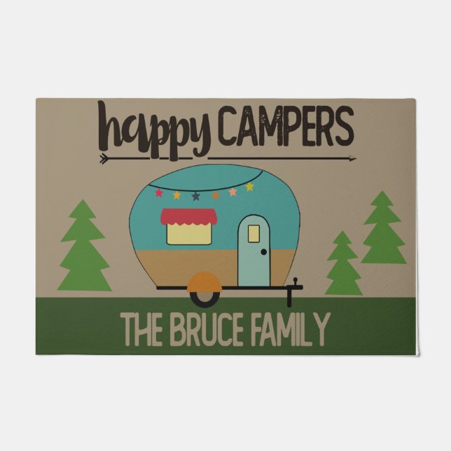 Happy Camper Doormat, individuelles Camping Fußmatte (Vorderseite)