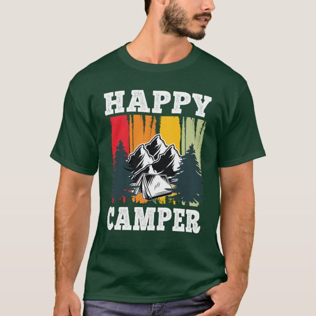 Happy Camper Funny Camping Cool Wandergrafik T-Shirt (Vorderseite)