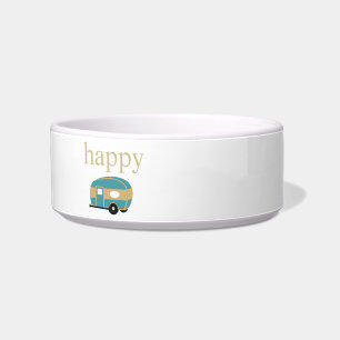 Happy Camper Gold Text mit Aquamarinem Travel Trai Napf