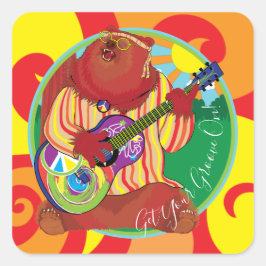 Happy Camper Guitar Bear Stickers Carré