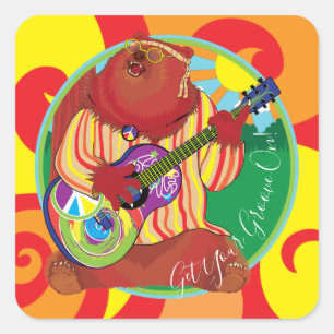 Happy Camper Guitar Bear Stickers Carré