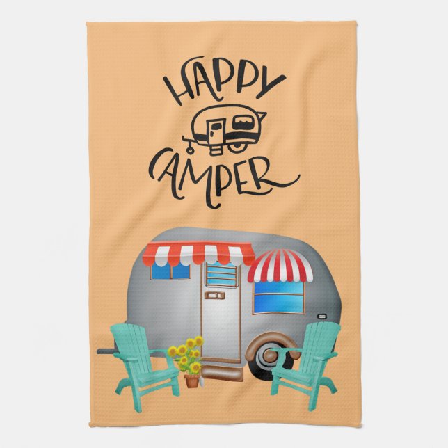 Happy Camper Hintergrund Geschirrtuch (Vertikal)