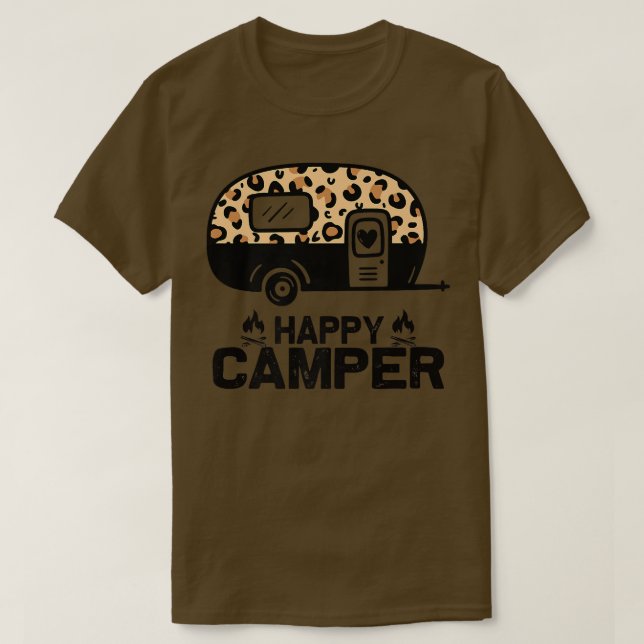 Happy Camper Leopard Funny Matching Camping Crew T-Shirt (Design vorne)