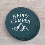 Happy Camper Mountain Adventure Aquamarines Campin Runder Pappuntersetzer<br><div class="desc">Happy Camper Rustic Mountain Adventure Aquamarinen Camping Untersetzer.</div>