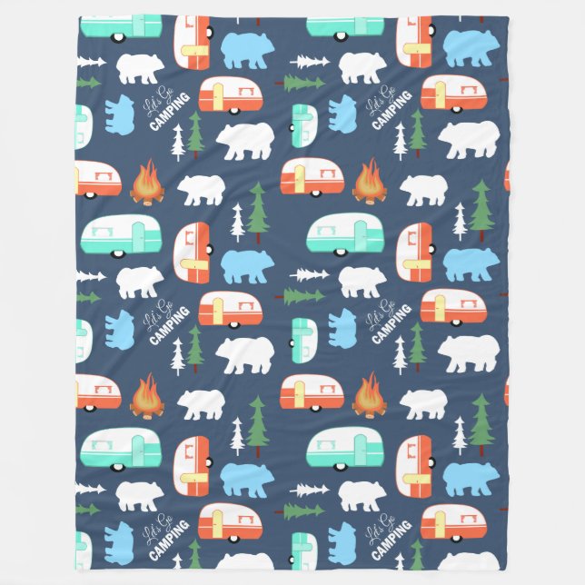 Happy Camper Navy Blue Orange Aqua Camp Blanket Fleecedecke (Vorderseite)