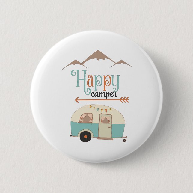 Happy Camper Niedlich Retro RV Button (Vorderseite)