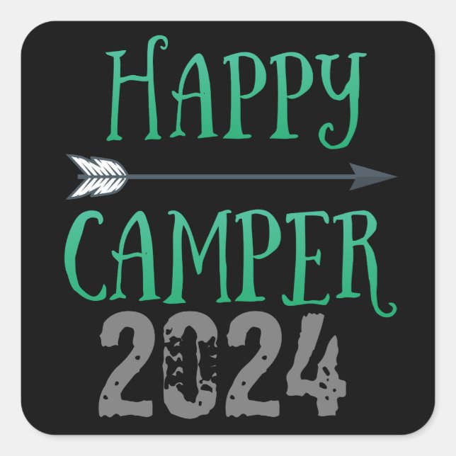 Happy Camper Quadratischer Aufkleber (Vorderseite)