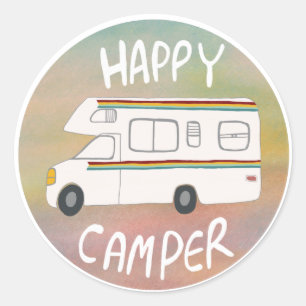 Happy Camper Rainbow RV Sunset Motorhome RV Runder Aufkleber