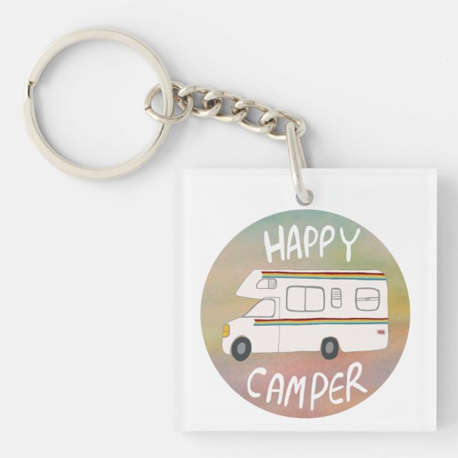 Happy Camper Rainbow RV Sunset Motorhome RV Schlüsselanhänger (Vorderseite)