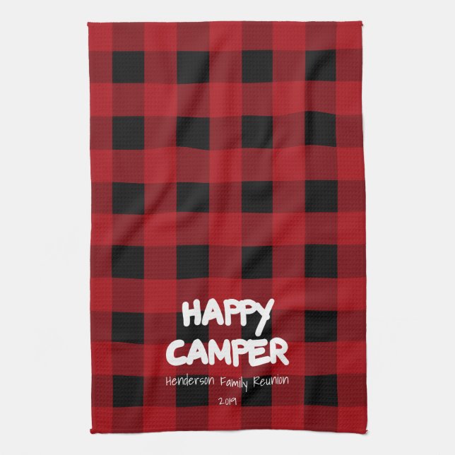 Happy Camper Red Kariert Family Wiedersehen Geschirrtuch (Vertikal)
