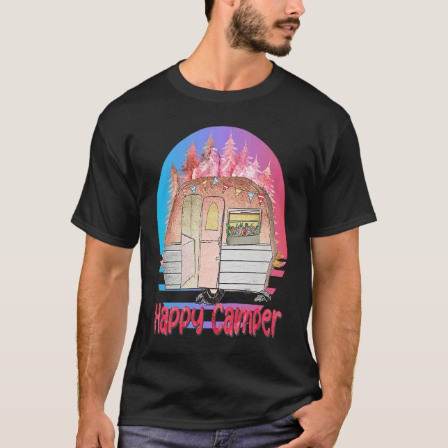 Happy Camper Retro Sunset with Teardrop Camper T-Shirt (Vorderseite)