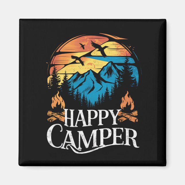 Happy Camper Retro Vintag Matching Camping Crew Magnet (Vorne)