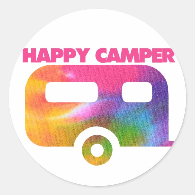 Happy Camper Runder Aufkleber (Vorderseite)