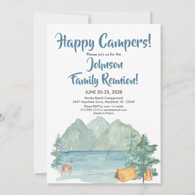 Happy Camper Rustic Mountains Family Wiedersehen Einladung (Vorderseite)