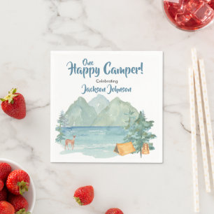 Happy Camper Rustikale Berge Wasserfarbe Geburtsta Serviette