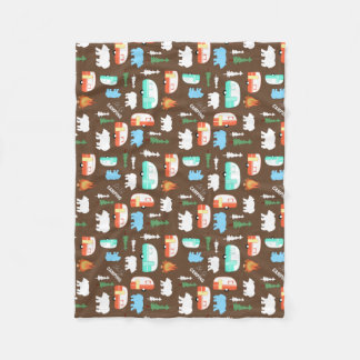 Happy Camper RV Camping Fleece Blanket - Brown