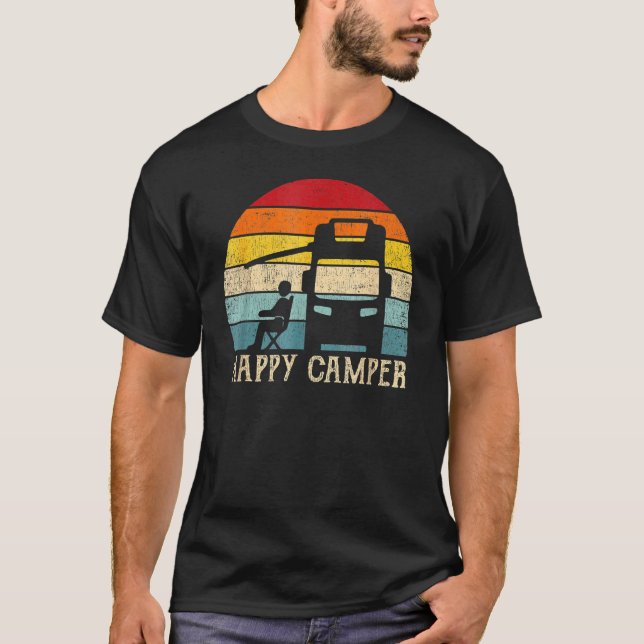 Happy Camper Rv Camping Retro Sun 70er 80er T-Shirt (Vorderseite)