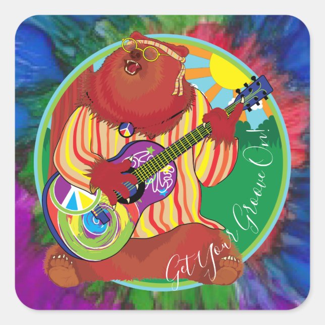 Happy Camper Singing Bären Stickers Square (Vorderseite)