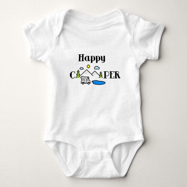 Happy Camper Spaß Natur Grüne Kunst  Baby Strampler (Vorderseite)