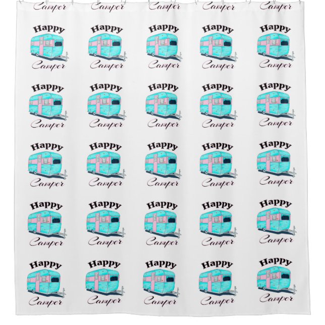 Happy Camper Trailer Camping Duschvorhang (Vorderseite)