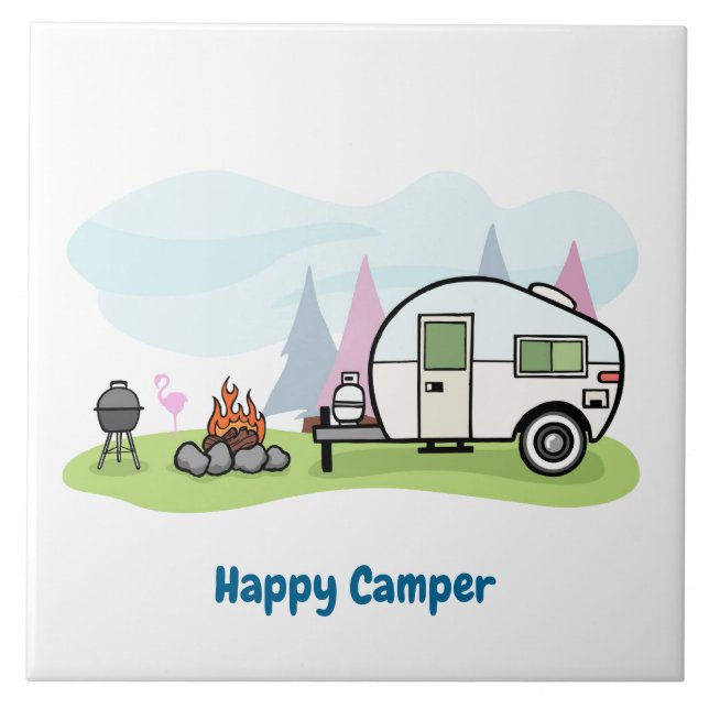 Happy Camper Trailer Fliese (Vorderseite)