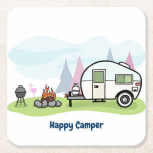 Happy Camper Trailer Rechteckiger Pappuntersetzer