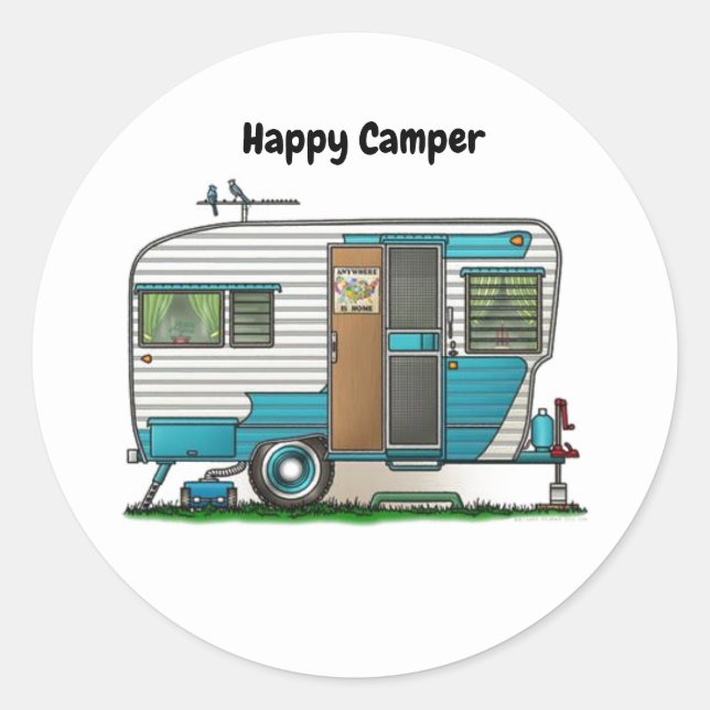 Happy Camper Trailer Runder Aufkleber (Vorderseite)