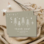 Happy Camper Vielen Dank Postkarte<br><div class="desc">Die wunderschöne "Happy Camper" Babydusche, die perfekt zum Feiern der Ankunft Ihres Kleinen geeignet ist. Dieses charmante Design besticht durch ein skurriles Camping-Thema, das mit einer Illustration von Bäumen, Mond und Sternen abgerundet wird. Ob Sie eine Babydusche im Außenbereich planen oder einfach nur die Ästhetik des Campings Liebe haben, unser...</div>