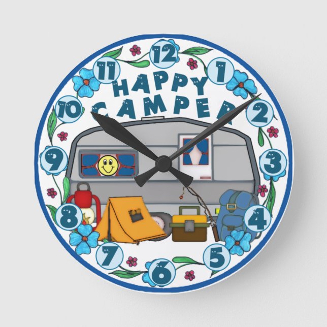 Happy Camper Wall Clock Runde Wanduhr (Vorderseite)
