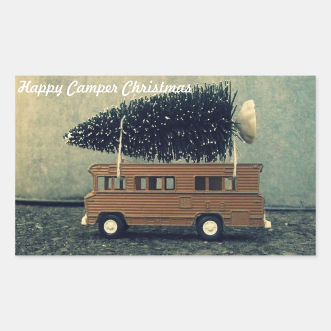 Happy Camper Weihnachten Rechteckiger Aufkleber (Vorderseite)