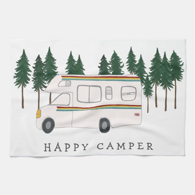 HAPPY CAMPER whimsical Motorhome RVing Forest Geschirrtuch (Horizontal)