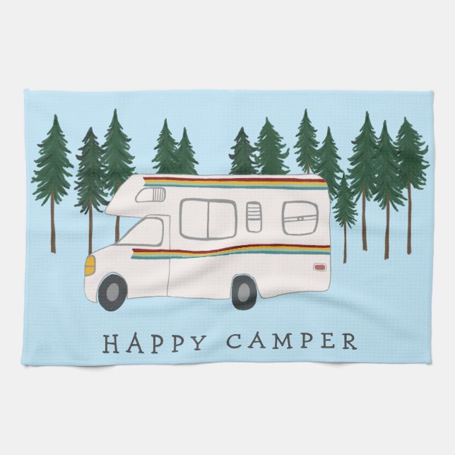 HAPPY CAMPER whimsical Motorhome RVing Forest Geschirrtuch (Horizontal)