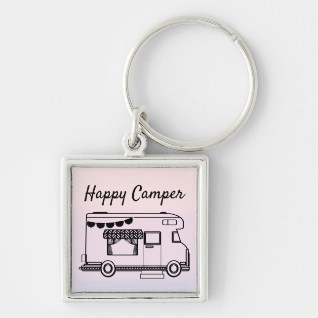 Happy Camper Wohnwagen Park bei Dämmerung Schlüsselanhänger (Vorne)