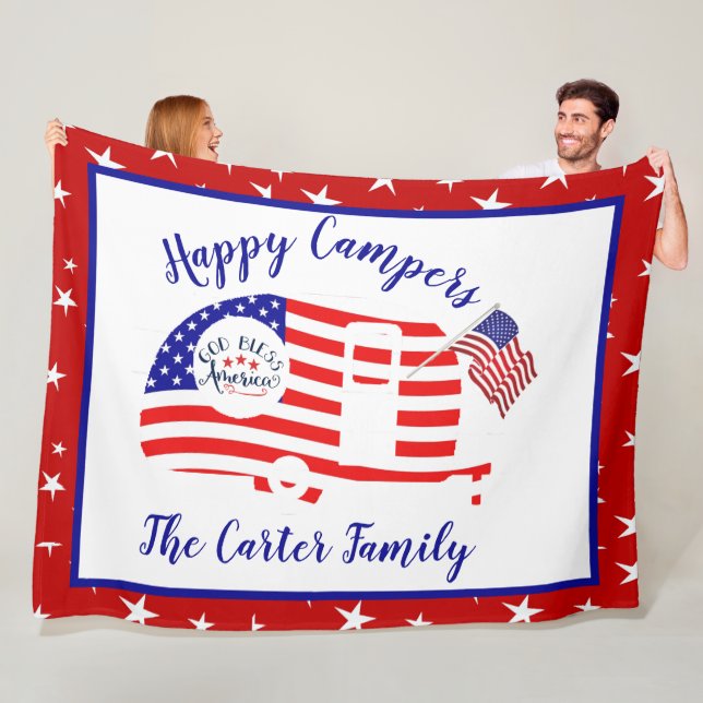 Happy Campers America personalisiert Fleecedecke (Beispiel)