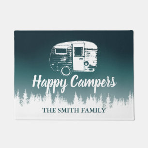 Happy Campers Aquamarin Ombre Forest Family Name Fußmatte