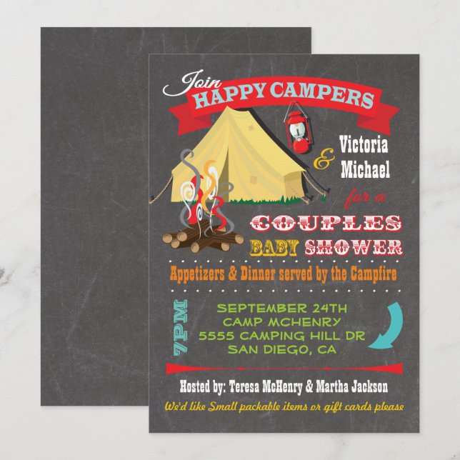 Happy Campers Baby Shower Einladungen (Vorne/Hinten)