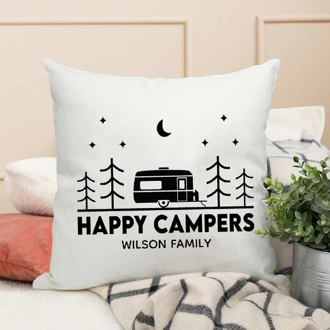 Happy Campers Familie Name Outdoor Adventure Kissen (Happy Campers family Name Outdoor Adventure Throw Pillow)