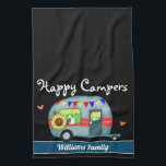 Happy Campers Familienname Geschirrtuch<br><div class="desc">Vergnügen Sie sich mit dem eigenen Familiennamen mit Happy Campers Text! Eine niedliche Ergänzung zu Ihrem Campingplatz. Der gesamte Text ist einstellbar. Kunstwerk von Valarie Wade.</div>