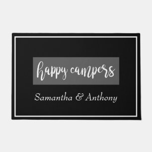 Happy Campers Jeder Name RV Gerahmt Black Gray Fußmatte