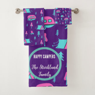 Happy Campers Personalisiert RV und Camping Badhandtuch Set
