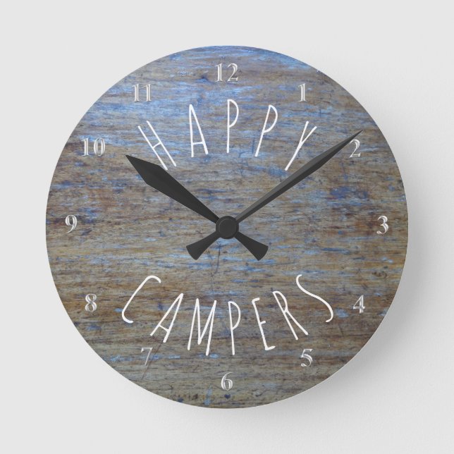 Happy Campers Rustic Camping | Netzanschluss Fun Runde Wanduhr (Vorderseite)