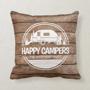 Happy Campers Rustic Wood Camping Kissen
