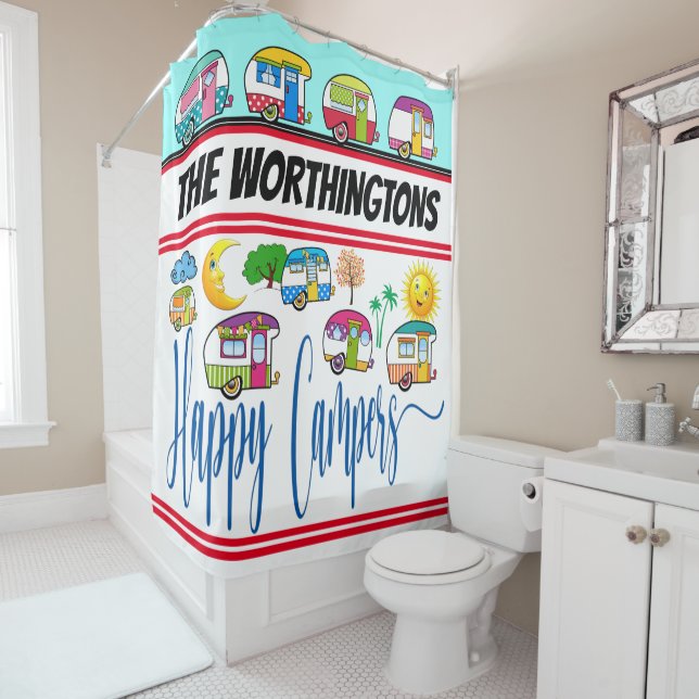 HAPPY CAMPERS SHOWER CURTAIN DUSCHVORHANG (Beispiel)