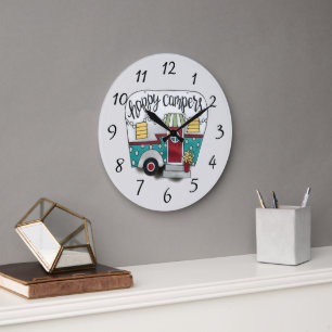 Happy campers trailer große wanduhr