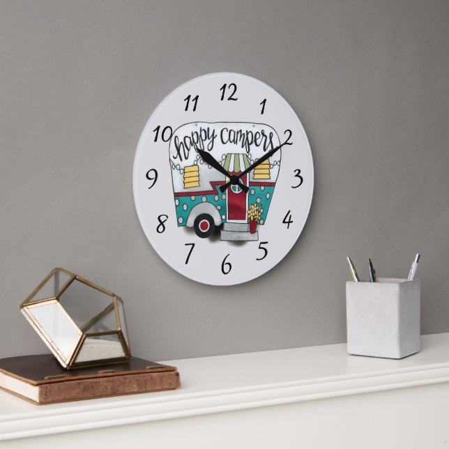 Happy campers trailer große wanduhr (Büro)