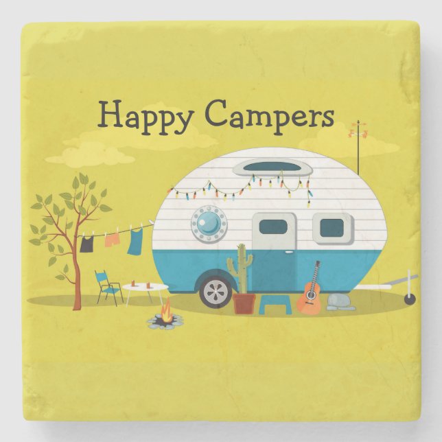 Happy Campers Trailer Steinuntersetzer (Vorderseite)